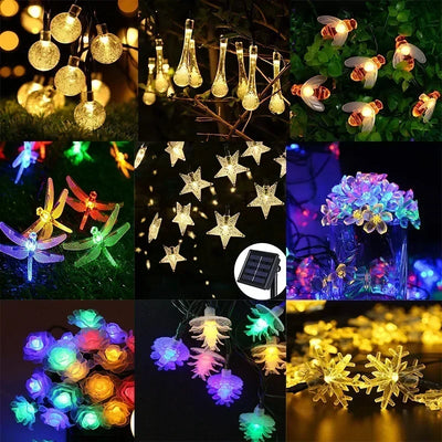 Guirlande lumineuse solaire LED fleur de pêche dans un jardin de nuit
