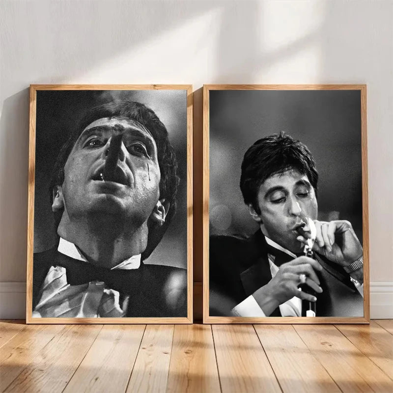 toile d'art portrait tony montana noir blanc classique decoration maison salon aquarelle vintage unframed