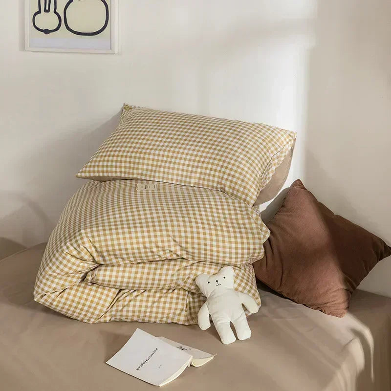 Housse de couette carreaux japonais dans une chambre décorée style zen