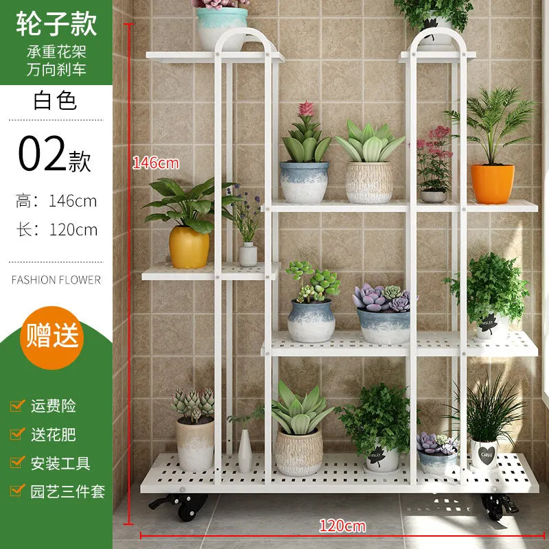 étagère fleurs métal blanc moderne niveaux roulettes pots plantes artificielles