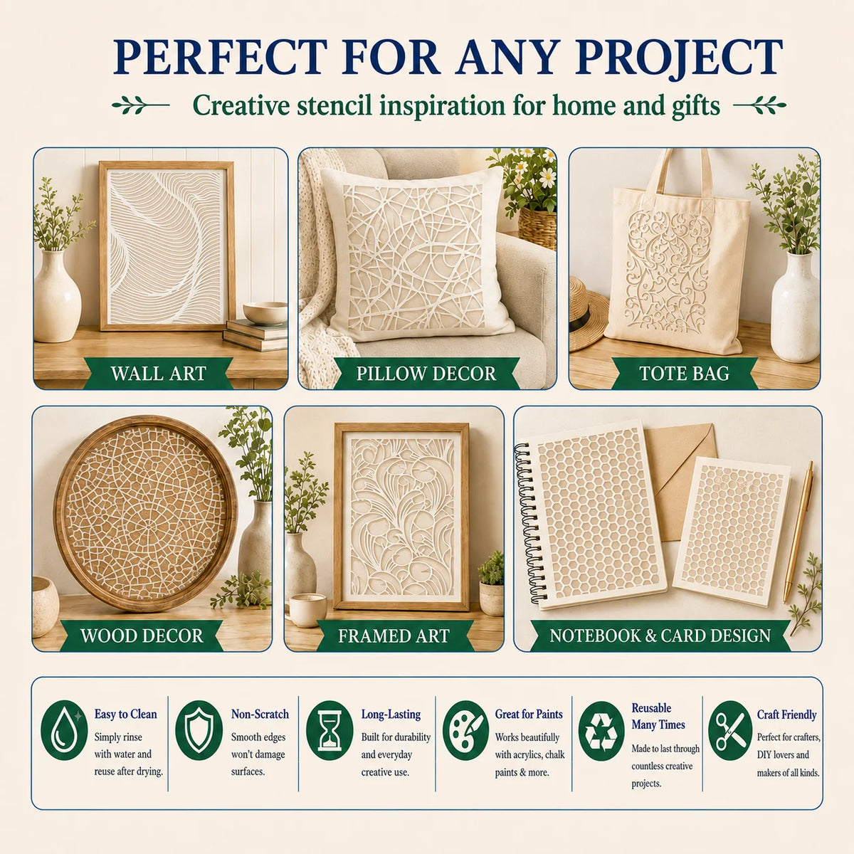 gabarits motifs géométriques réutilisables blancs modernes peinture diy artisanat meuble