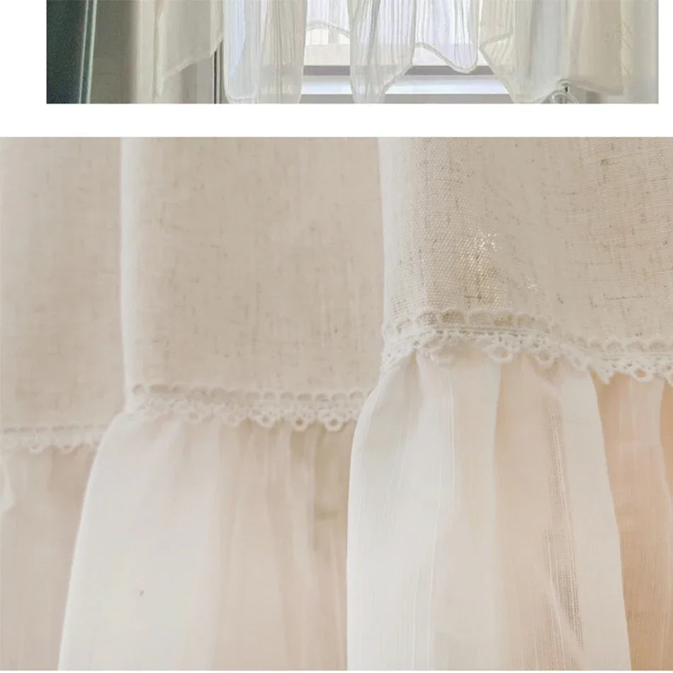 rideau tubulaire beige clair motif floral opacité classique tissu lin plis naturels bordure dentelée