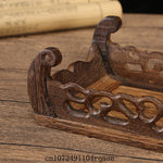 support bois sculpté motifs floraux traditionnel marron foncé objets décoratifs affichage thé