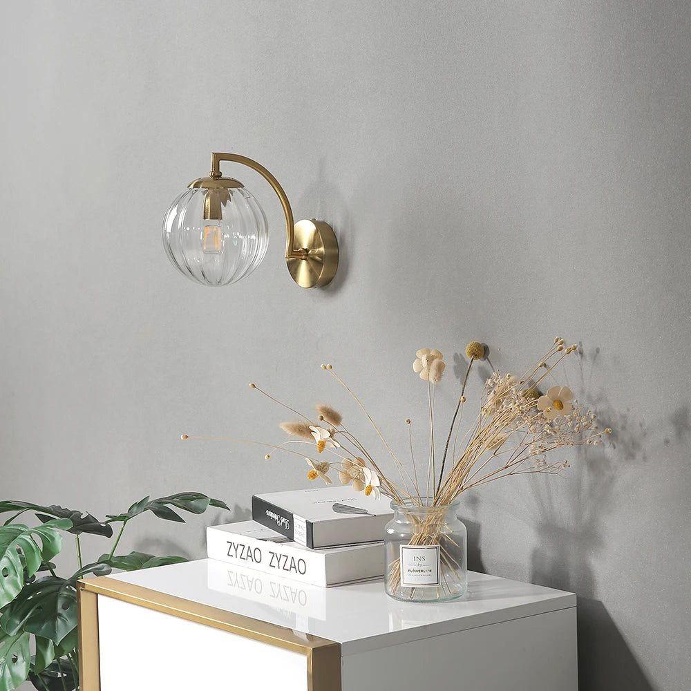lampe murale moderne or métallique verre transparent strié cuisine chambre coucher salle manger
