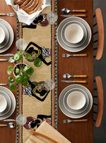 chemin table lin ethnique motifs femmes foulards géométriques beige noir orange bleu vert marron