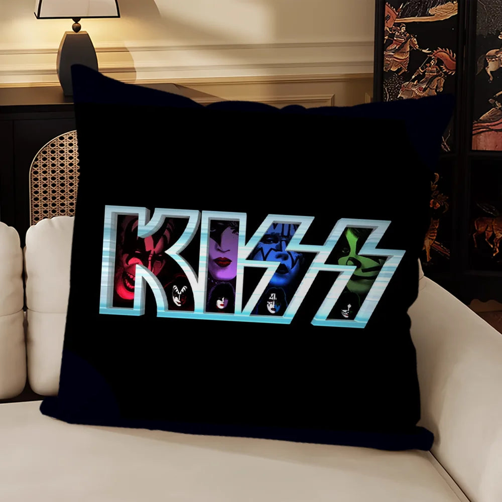 taie d'oreiller motif kiss rock noir imprimé polyester coton décoratif coussin siège salon voiture