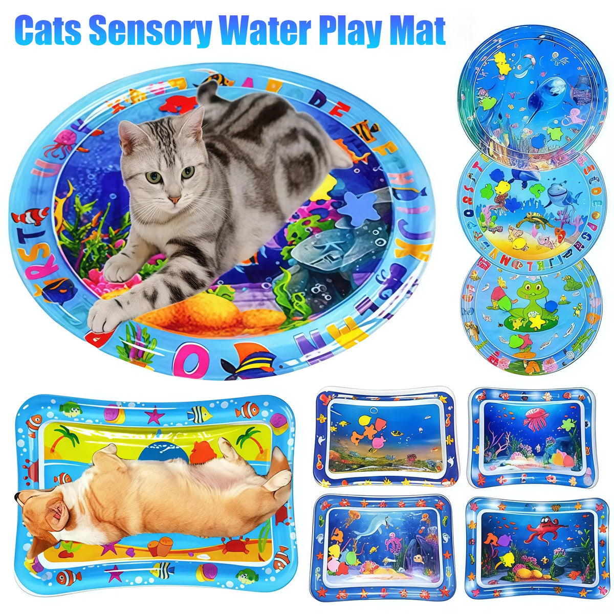 tapis jeu d'eau chat pompe motif marin poisson lit gonflable interactif