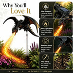 lampe solaire résine dragon noir relief brillant fantaisie moderne tringle jardin halloween