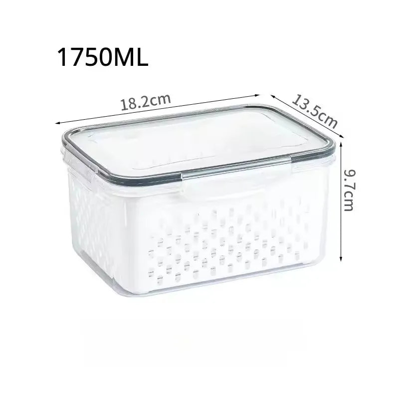 organisateur réfrigérateur paniers blanc perforations noires transparents moderne poignées détachables 850ml 1750ml 3300ml