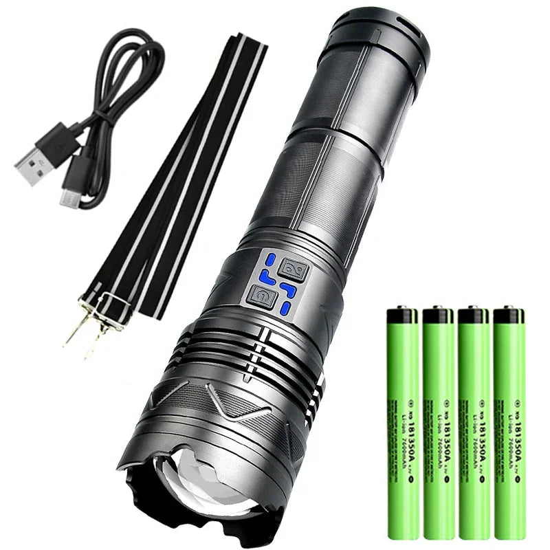 lampe torche laser blanc haute puissance led zoom sangle dos indicateur batterie texturé moderne