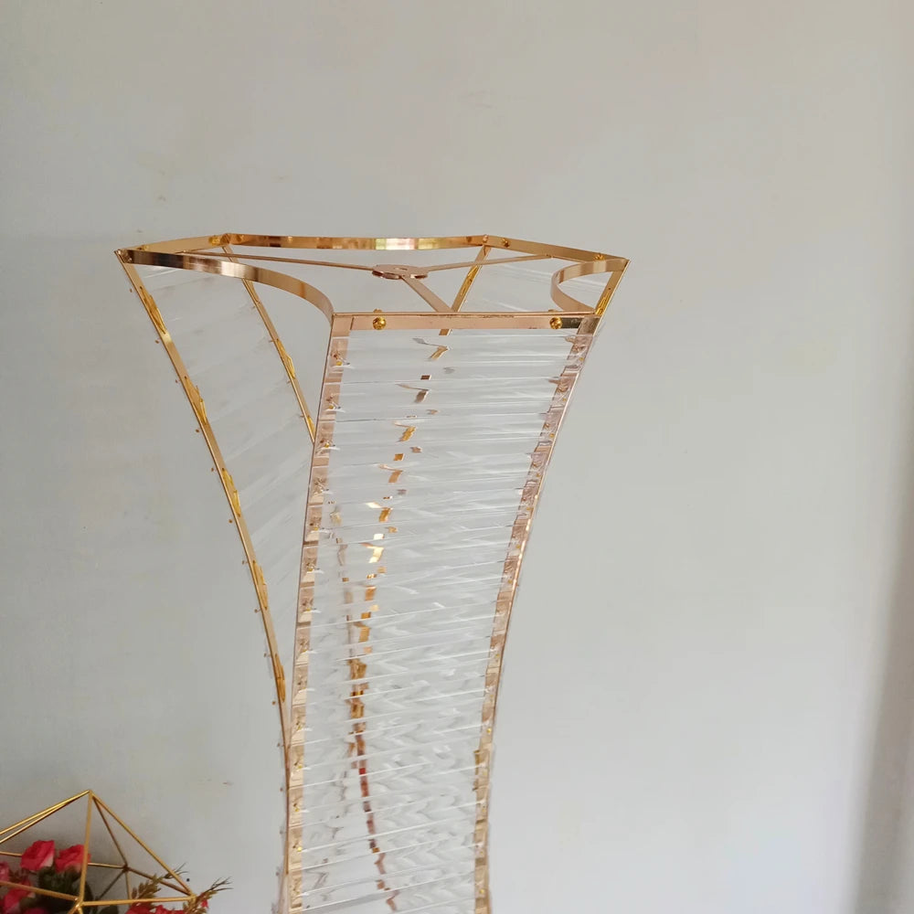 support floral transparent finition dorée rayures horizontales moderne élégant vase table