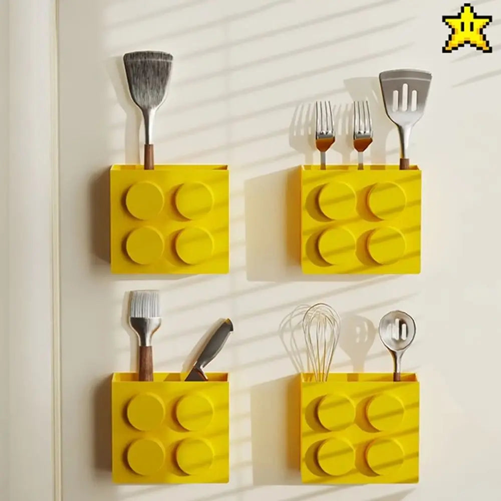 boîtes rangement magnétiques rouge jaune bleu vert blocs lego couteau pince spatule brosse moderne
