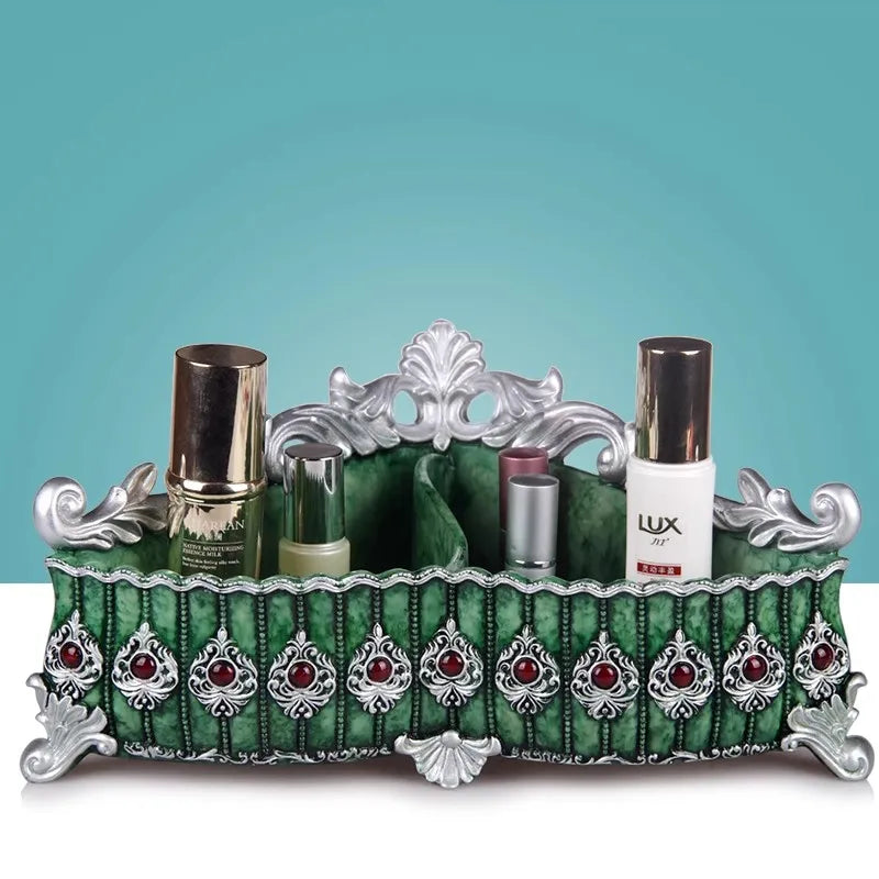 organisateur maquillage réutilisable résine fleurée classique beige doré rose bleu