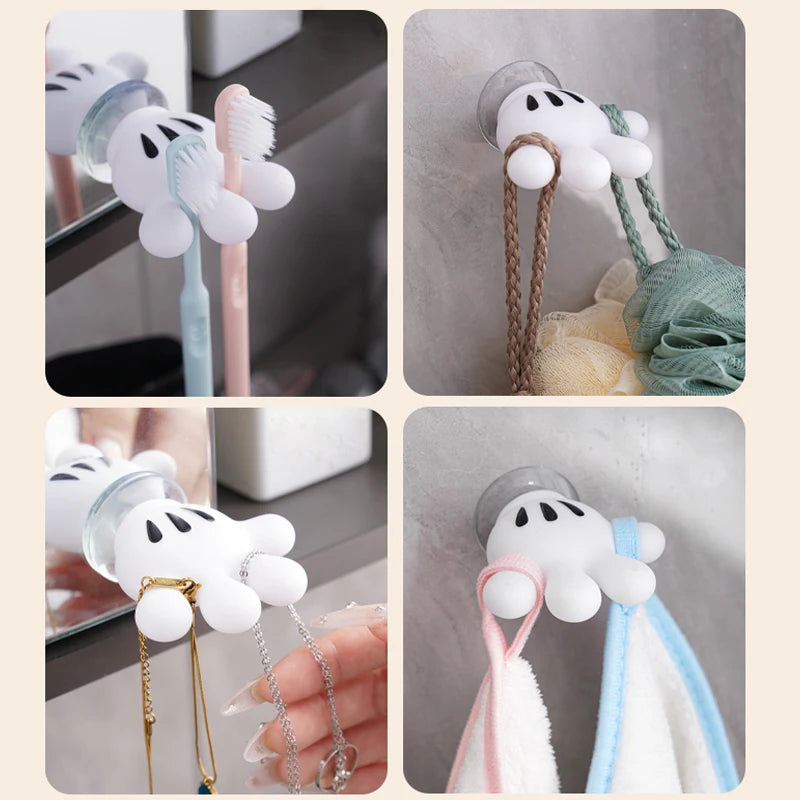 support mural décoratif main mickey blanc ventouse brosses dents chargeurs accessoires bain