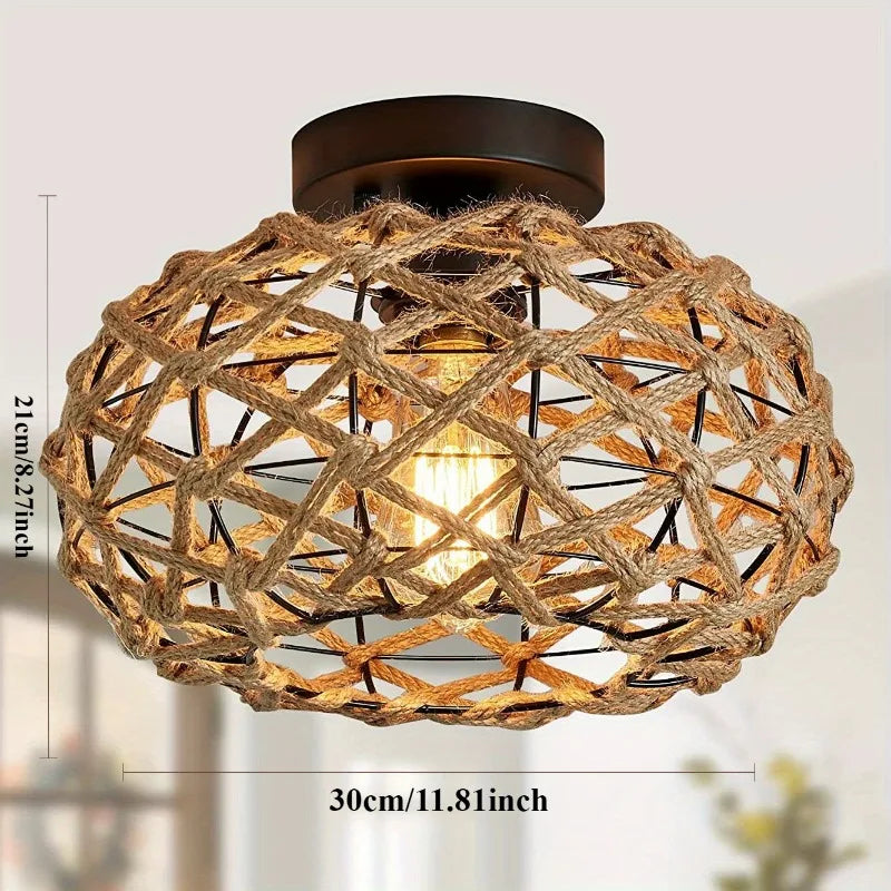 lampe suspendue marron clair tissage corde naturelle rustique boho chic sans ampoule