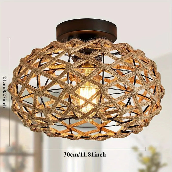 lampe suspendue marron clair tissage corde naturelle rustique boho chic sans ampoule
