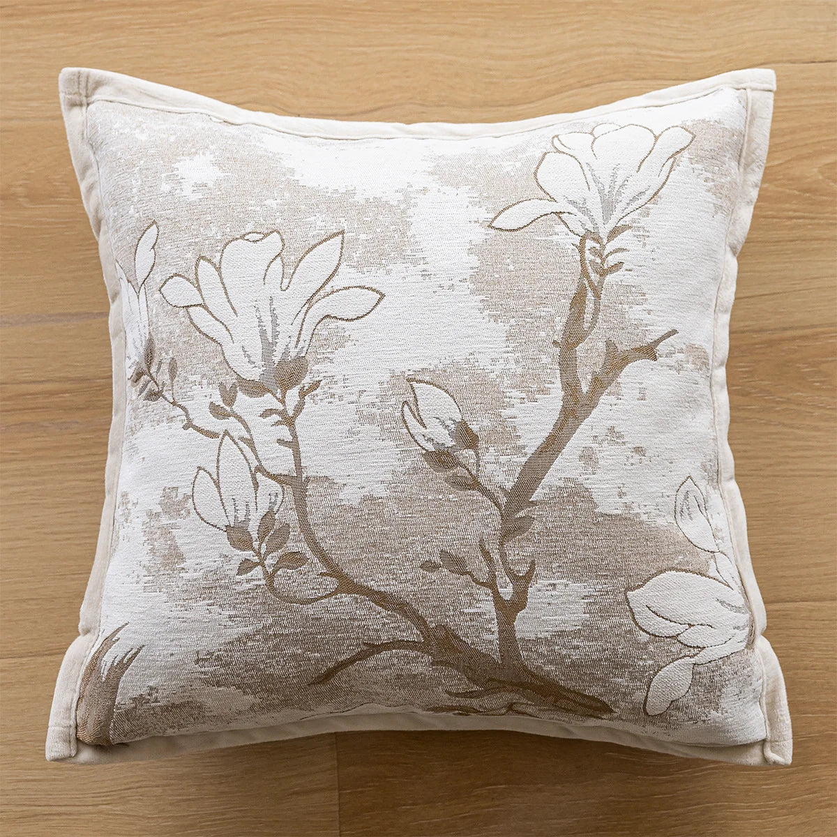 housse coussin carrée jacquard motif floral vert beige gris décoration salon chambre moderne chic
