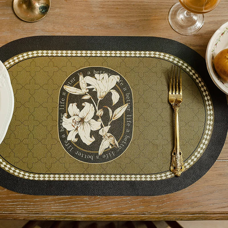 tapis table classique vintage noir blanc marron motif floral roses texte better life résistant
