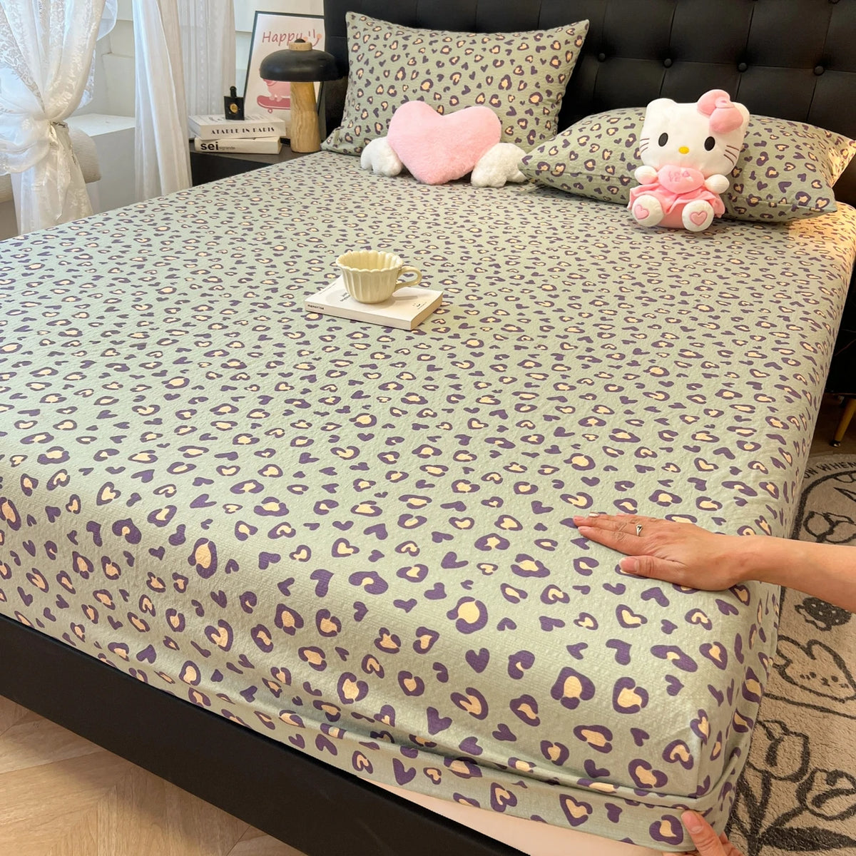 housse lit imprimée coeurs roses clairs moderne 100 polyester élastique single queen king
