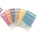 serviette plage polyester séchage rapide rayures horizontales bleu clair rose orange