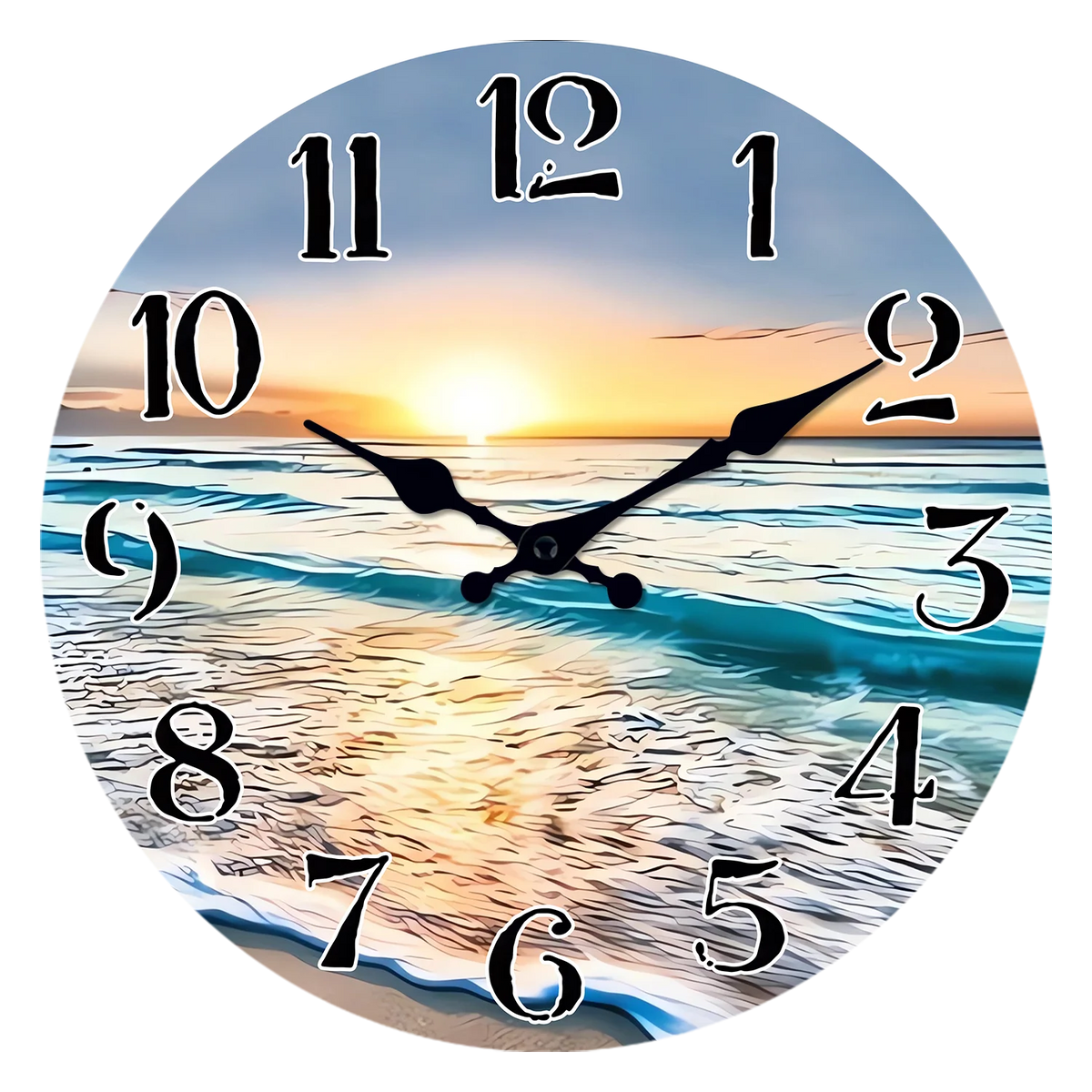 horloge murale coucher soleil plage moderne bleu blanc jaune 10 12 14 16 inches