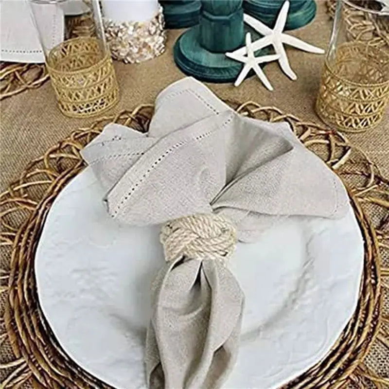 anneaux serviette corde coton rustique set 36 beige clair tressée opacité marine