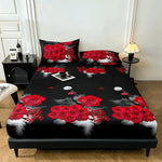 ensemble literie motifs roses noires blanches moderne drap housse taies oreillers