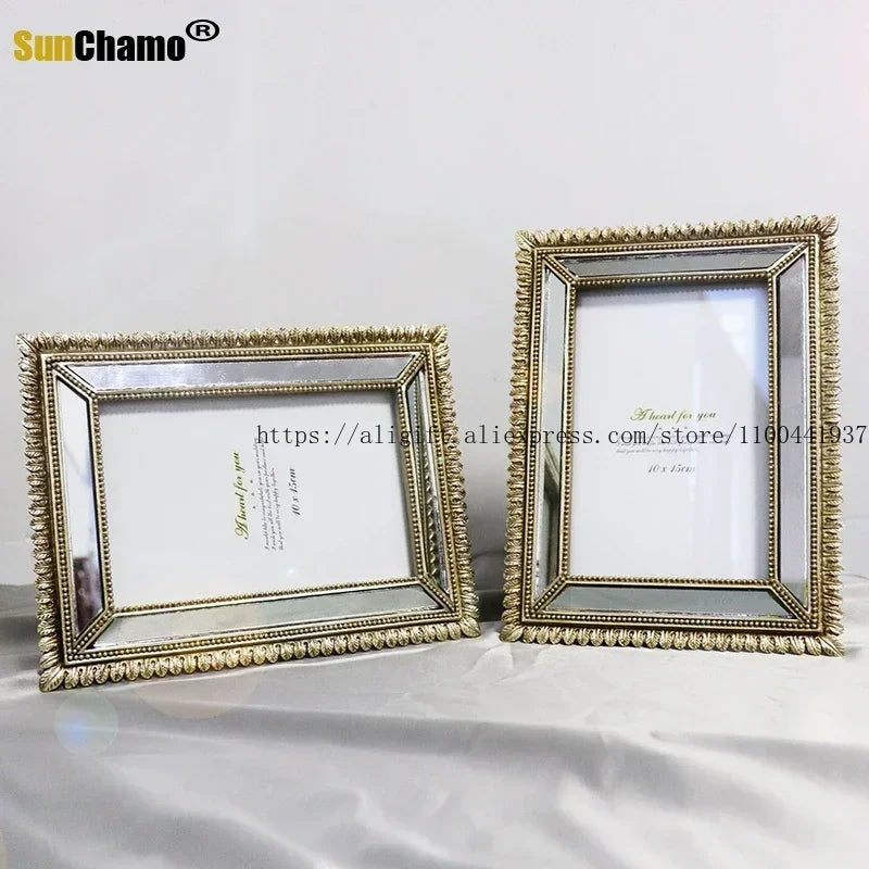 cadre photo résine or argenté vintage feuilles miroirs posable accrochable ornementé
