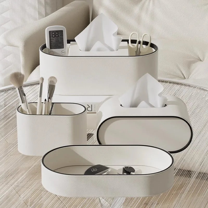 boîte mouchoirs simili cuir moderne blanc orange rangement pinceaux télécommande ciseaux ruban adhésif