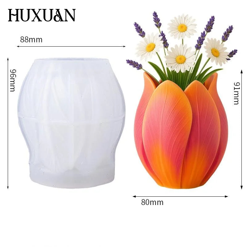 vase tulipe blanc moderne minimaliste silicone polyrésine spatule poudre decoration intérieure artisanale