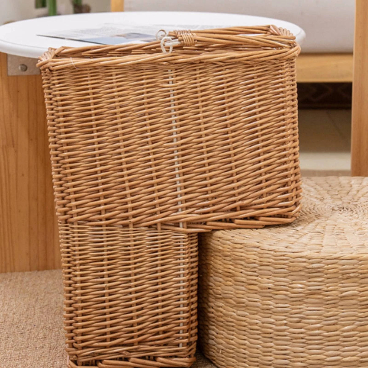 panier double compartiment osier tressé rustique rangement jouets livres escalier