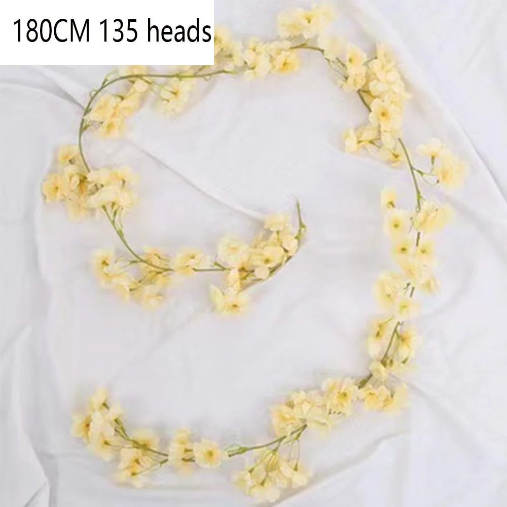 guirlande fleurs artificielles mariage rose clair blanc décoratif intérieur romantique 1.8m 135 têtes