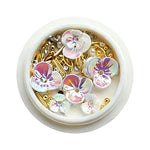 accessoires nail art fleurs blanc doré irisées strass coquillage japonais