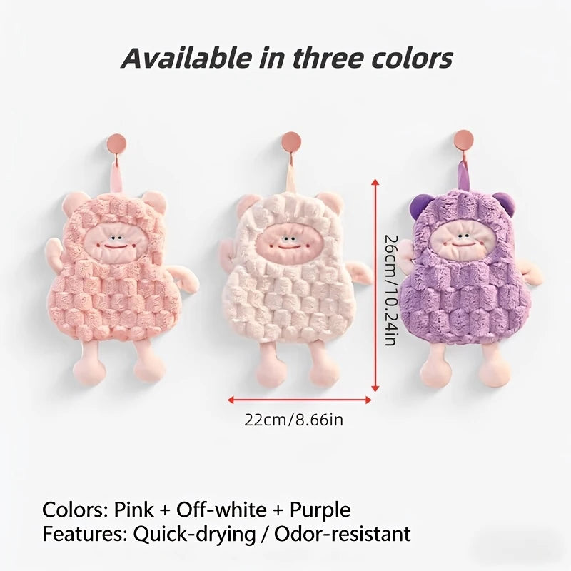 serviette toilette forme mouton couleur blanc rose violet texture relief décorative mignonne animalière anneau