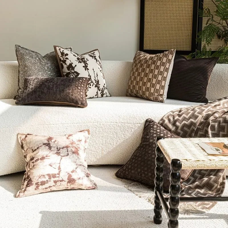 housse coussin décorative élégante marron motif géométrique moderne 100 polyester 45x45cm sofa