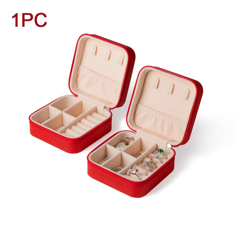 boîte bijoux velours beige portable moderne zippée rose blanche verte