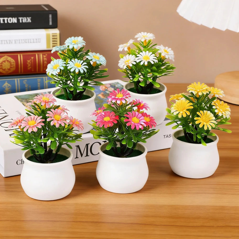 plantes artificielles fleurs simples feuilles vertes pot blanc moderne minimalisteintérieur décoration maison fête anniversaire