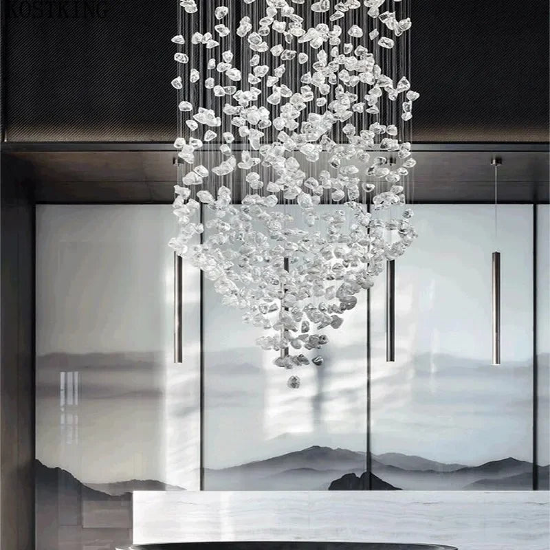 suspension lumineuse moderne verre transparentes support marbre blanc lumière chaude assemblage facile certification ccc