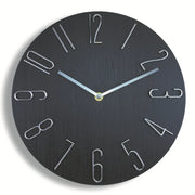 horloge murale moderne 30cm noir texture bois chiffres relief minimaliste