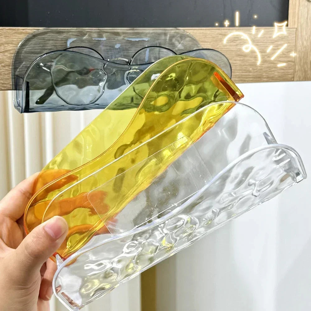 support rangement mural étuis lunettes jaune bleu translucides marbré moderne adhésif lunettes noires plastique