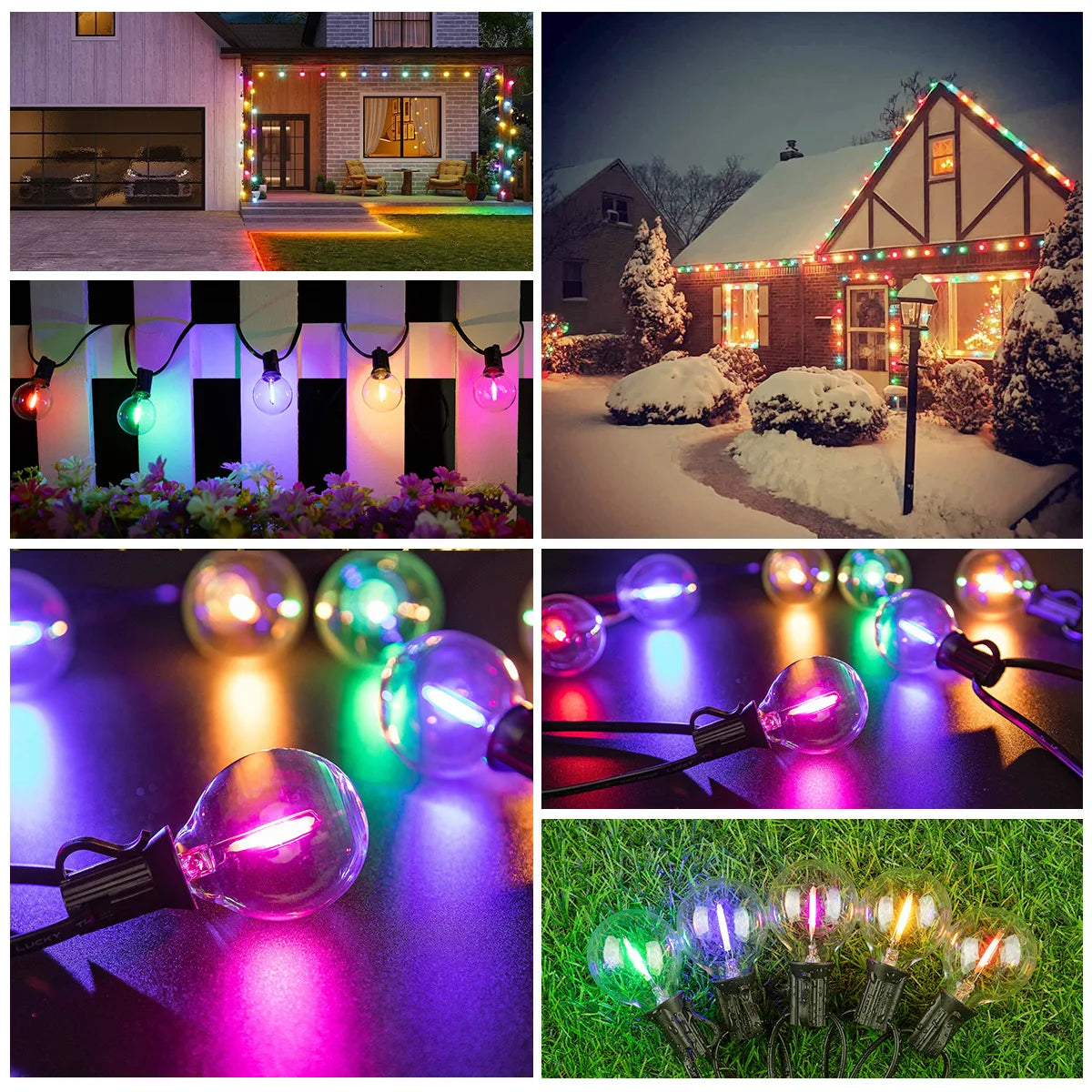 guirlande lumineuse extérieure globes multicolores transparents vintage 10m 15m 20m led rgb imperméable