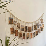 cadre mural photos boho bois ficelle macramé beige blanc rustique