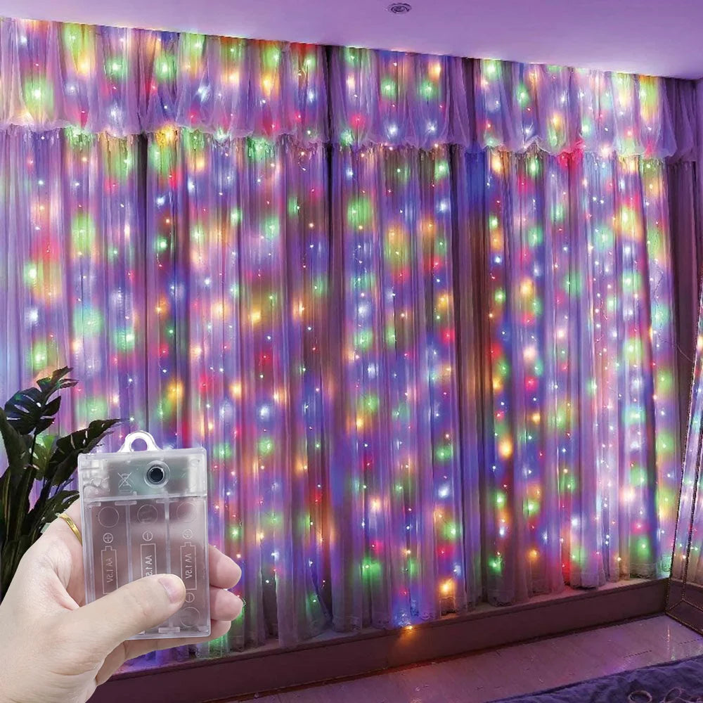 rideau lumineux led multicolore transparent moderne 3m 3m 300 leds autonomes