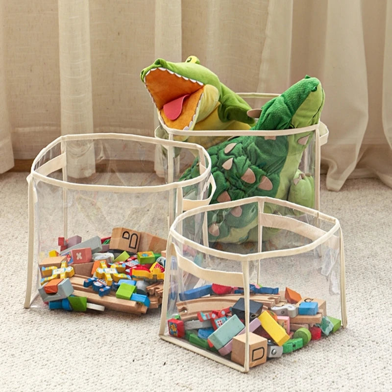 Panier rangement jouets transparent bleu ciel pliable pour enfants