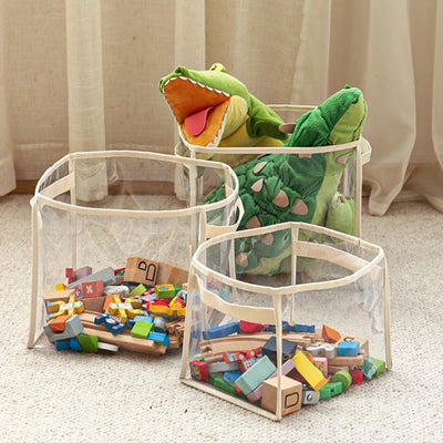 Panier rangement jouets transparent bleu ciel pliable pour enfants