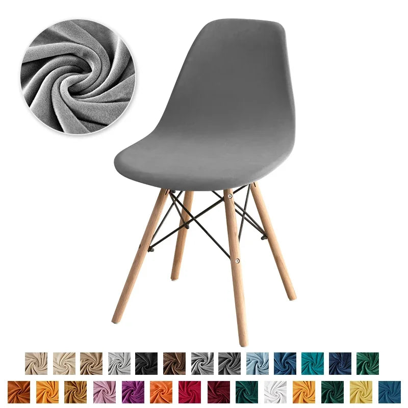 Chaise couvre velours étirable moderne fixée couleur vert foncé beigeclair