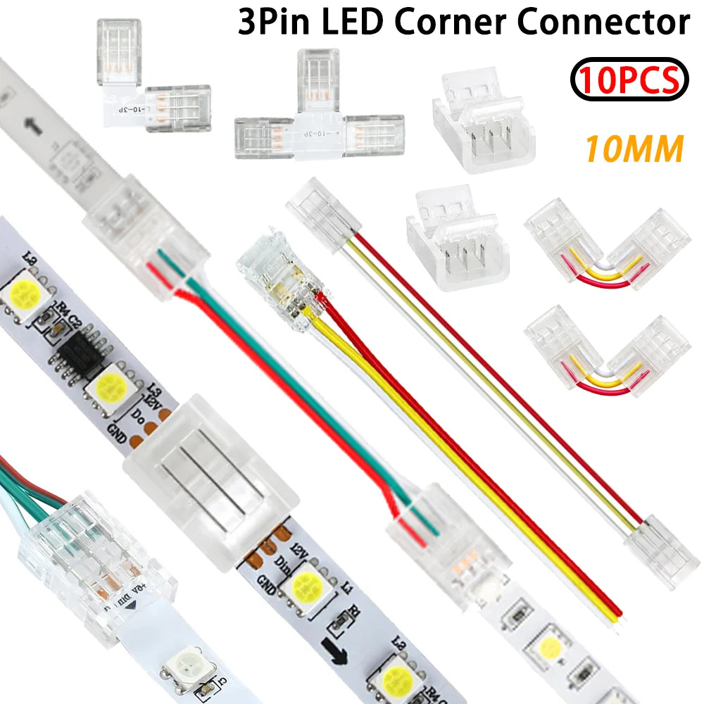 connecteur led broches transparent clips ruban led universel rgb 10mm 12v cecerohsul
