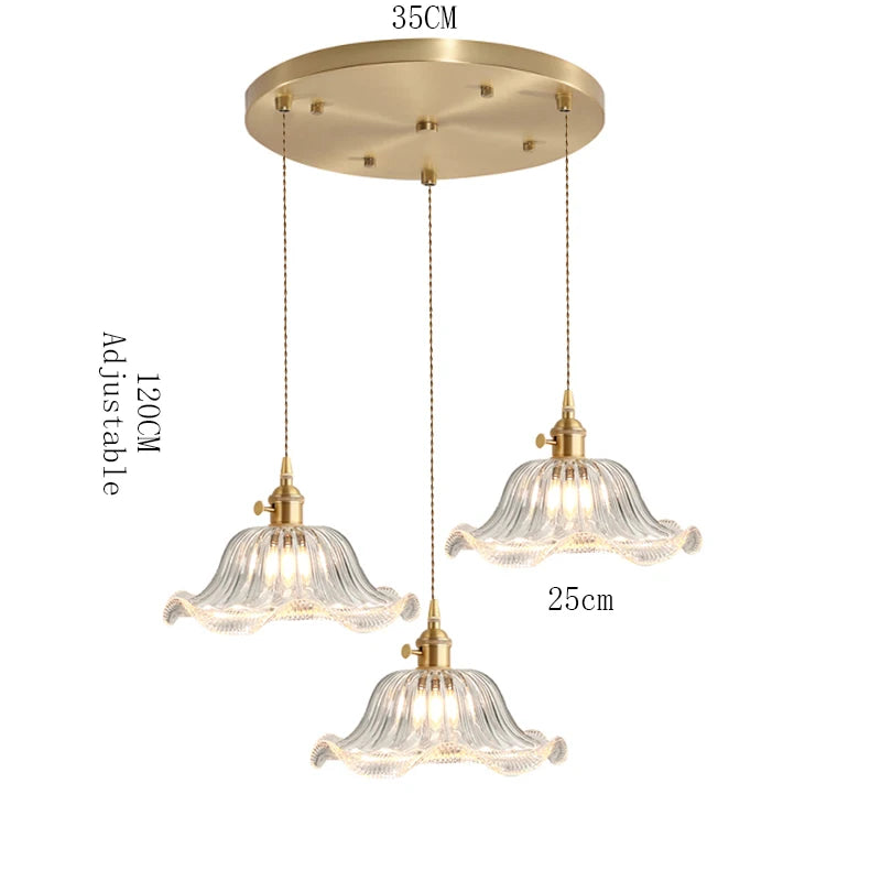 suspension lumineuse vintage transparente motifs floraux vert orange bleu
