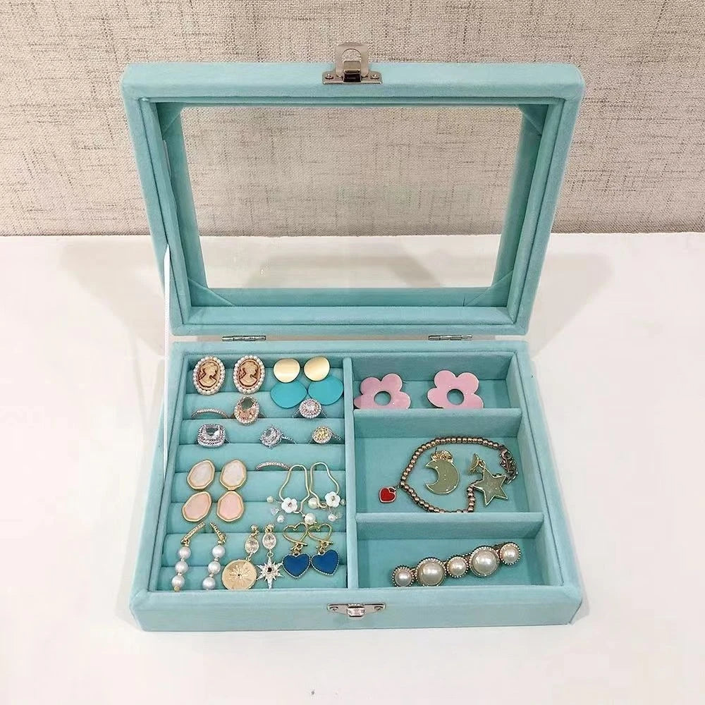 boîte bijoux velours rose moderne miroir boucles oreilles bracelets colliers femmes