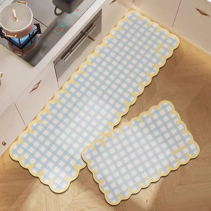 tapis sol moderne carreaux rose bleu gris antidérapant absorbant cuisine salle bain